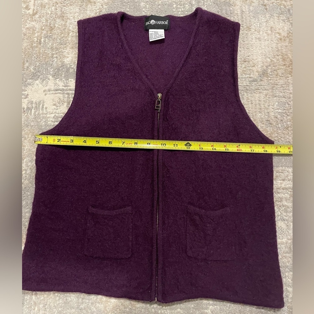 Vintage Sweater Vest Sz Large Jacket Boucle Purple Zip Front Pockets 100% Wool - Picture 8 of 8